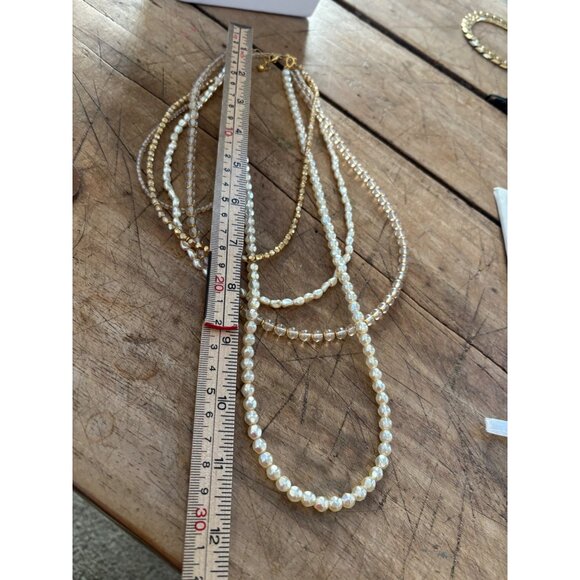 Layered Faux Pearl & Gold Beaded Necklace With Adjustable Clasp - Picture 7 of 10
